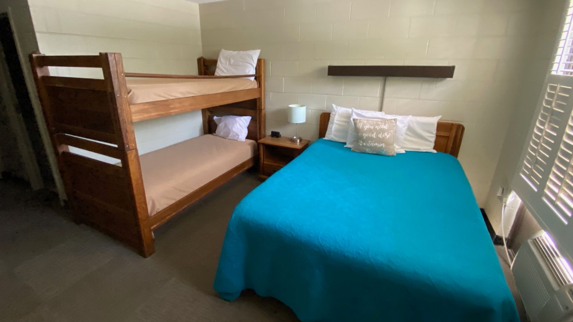 A close up picture of the bunk beds in Camp Kinard's Cottages.